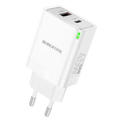 Borofone Wall charger BN16 Tough - USB + Type C - PD 45W 3A white цена и информация | Зарядные устройства для телефонов | pigu.lt