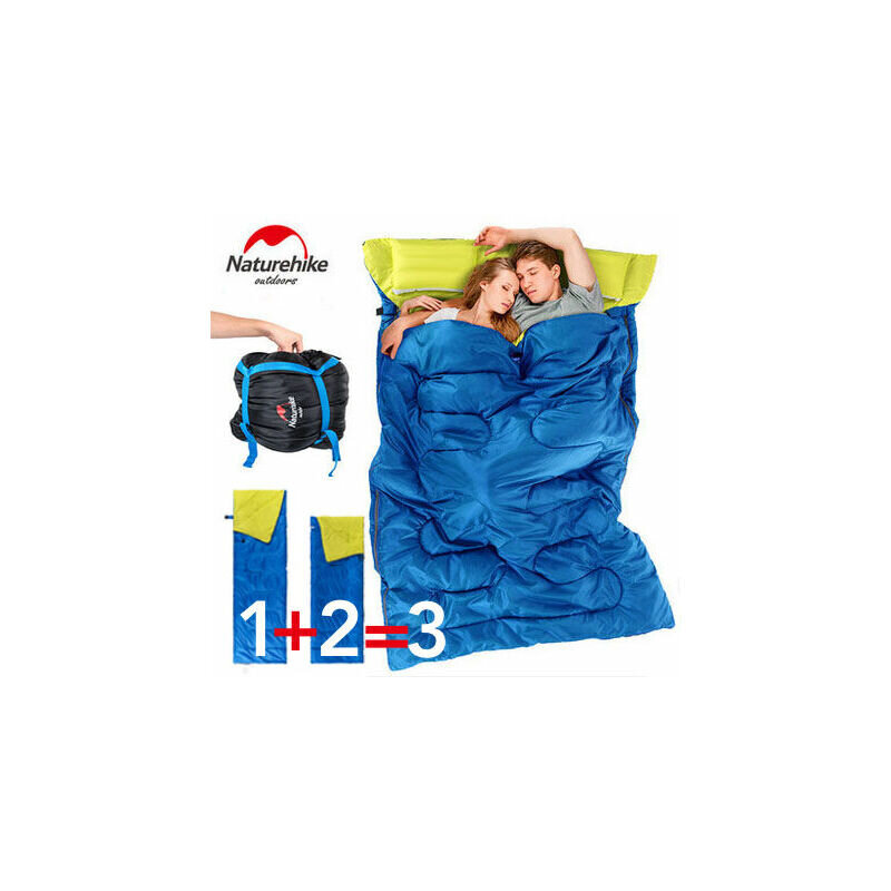 Dvigubas miegmaišis su pagalvėmis Naturehike Double 3in1, 215 x 145 cm, mėlynas/geltonas kaina ir informacija | Miegmaišiai | pigu.lt