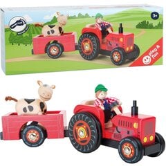 Деревянный трактор с трейлером цена и информация | Игрушки для мальчиков | pigu.lt