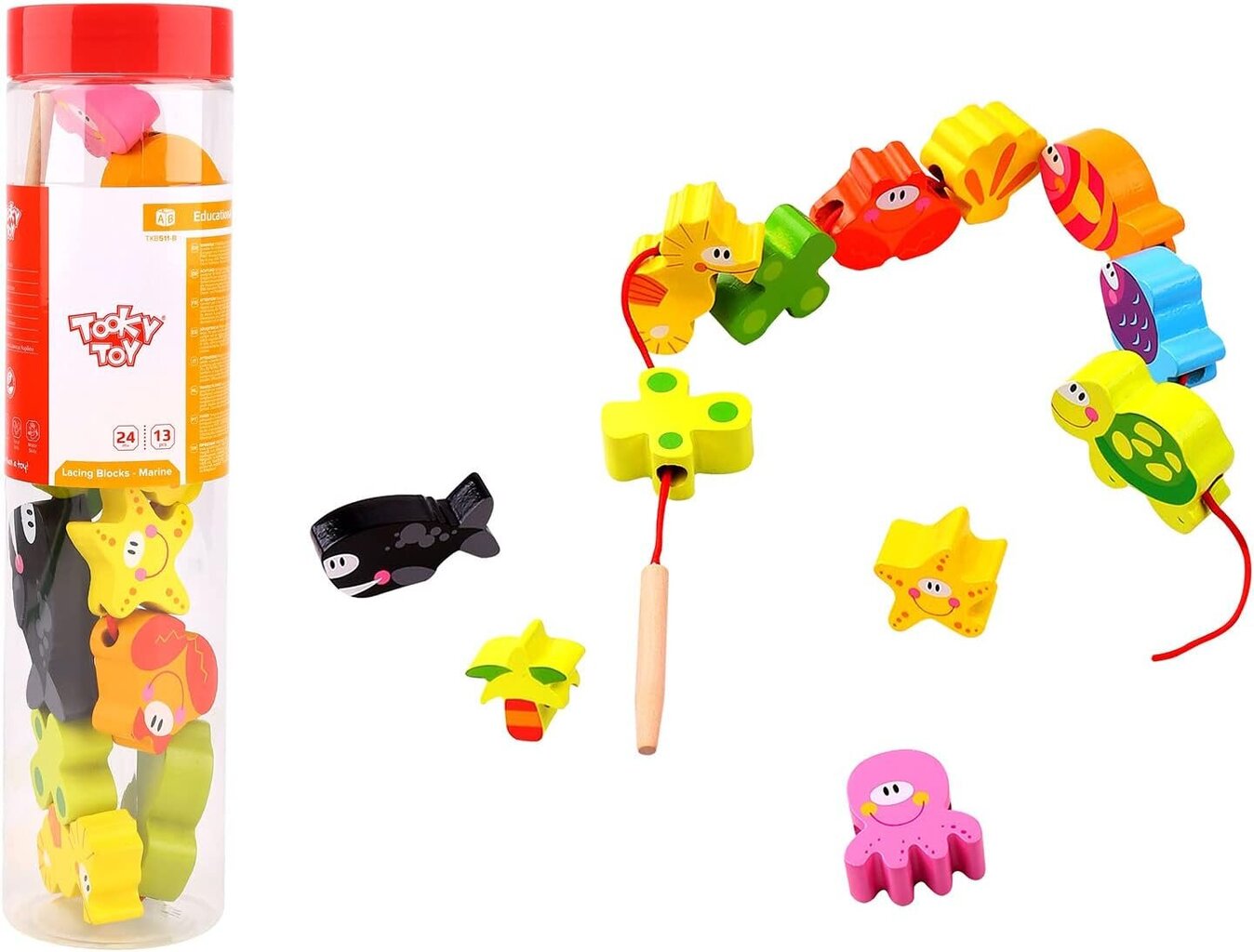 Medinių kaladėlių verimo rinkinys Tooky Toy, 31x4x4cm kaina ir informacija | Lavinamieji žaislai | pigu.lt