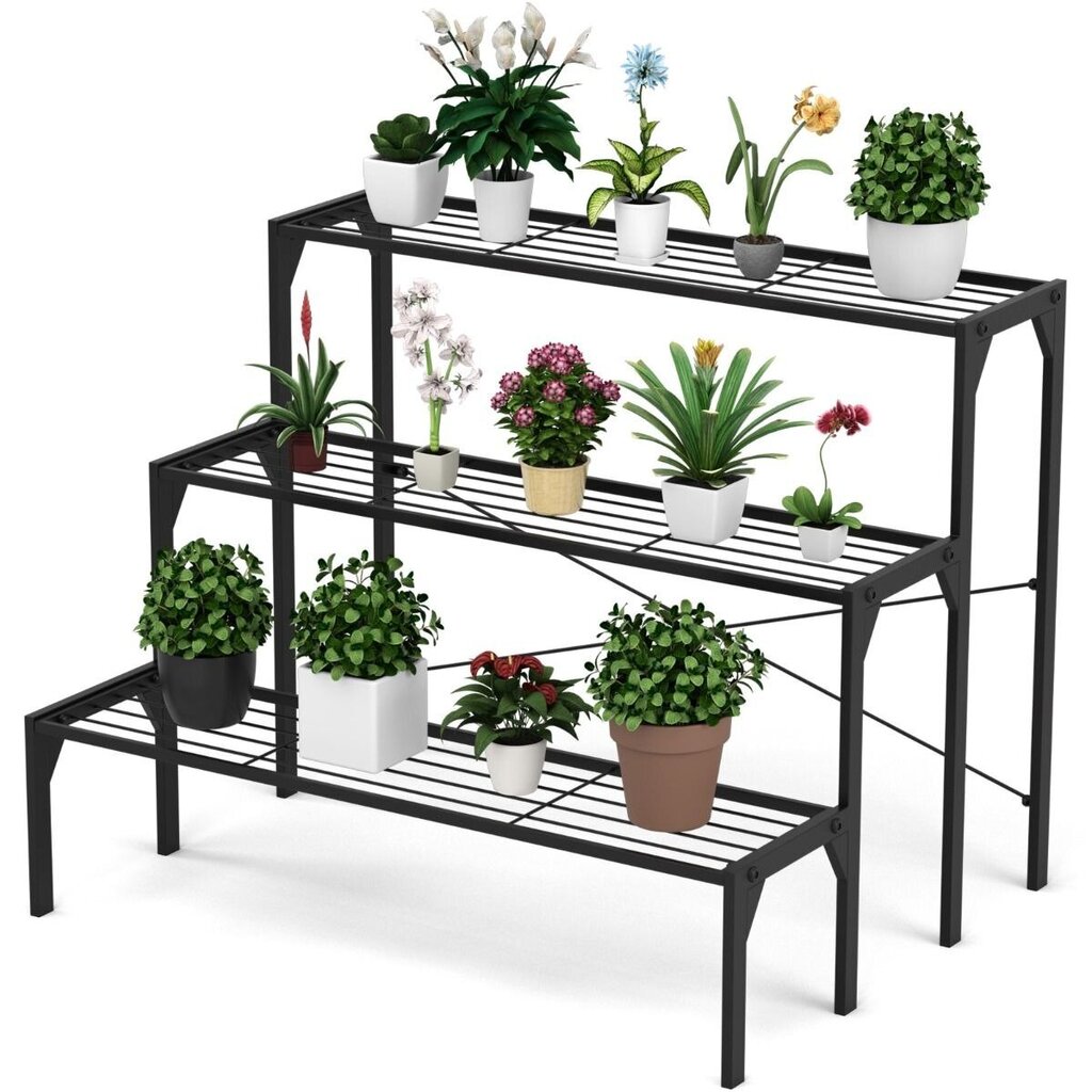 3 pakopų metalinis augalų stovas Costway, kaina ir informacija | Gėlių stovai, vazonų laikikliai | pigu.lt