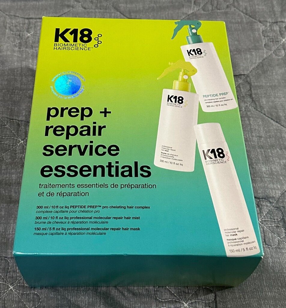 Kosmetikos rinkinys plaukams K18 Prep+ Repair Service Essentials: plaukų kompleksas 300 ml + dulksna 300 ml +  atstatomoji kaukė 150 ml цена и информация | Priemonės plaukų stiprinimui | pigu.lt