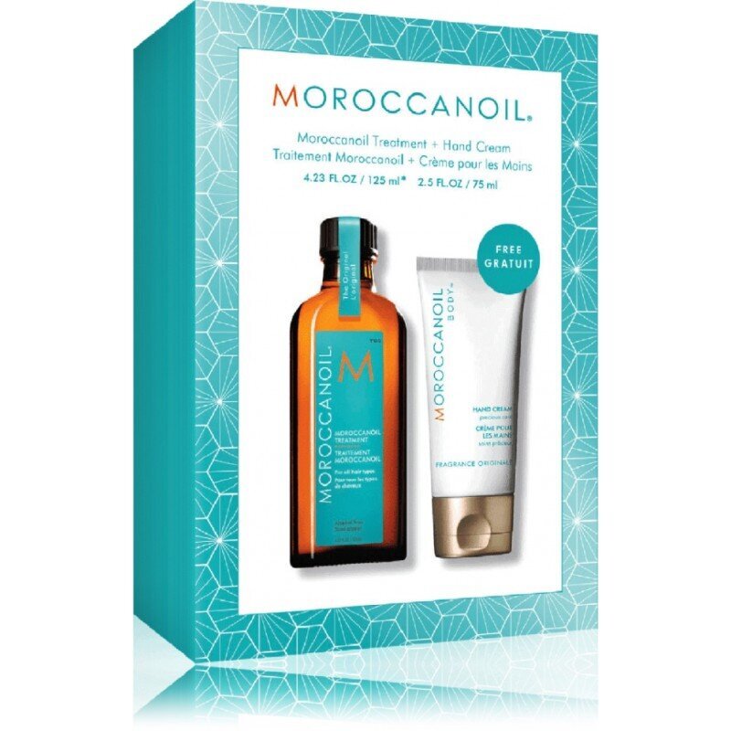 Kosmetikos rinkinys Moroccanoil Treatment & Hand Cream Duo: rankų kremas 75 ml + aliejus plaukams 125 ml kaina ir informacija | Priemonės plaukų stiprinimui | pigu.lt
