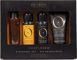 Plaukų priežiūros rinkinys Revlon Orofluido Discovery: eliksyras 30 ml + šampūnas 50 ml + kondicionierius 50 ml + kūno kremas 50 ml kaina ir informacija | Priemonės plaukų stiprinimui | pigu.lt