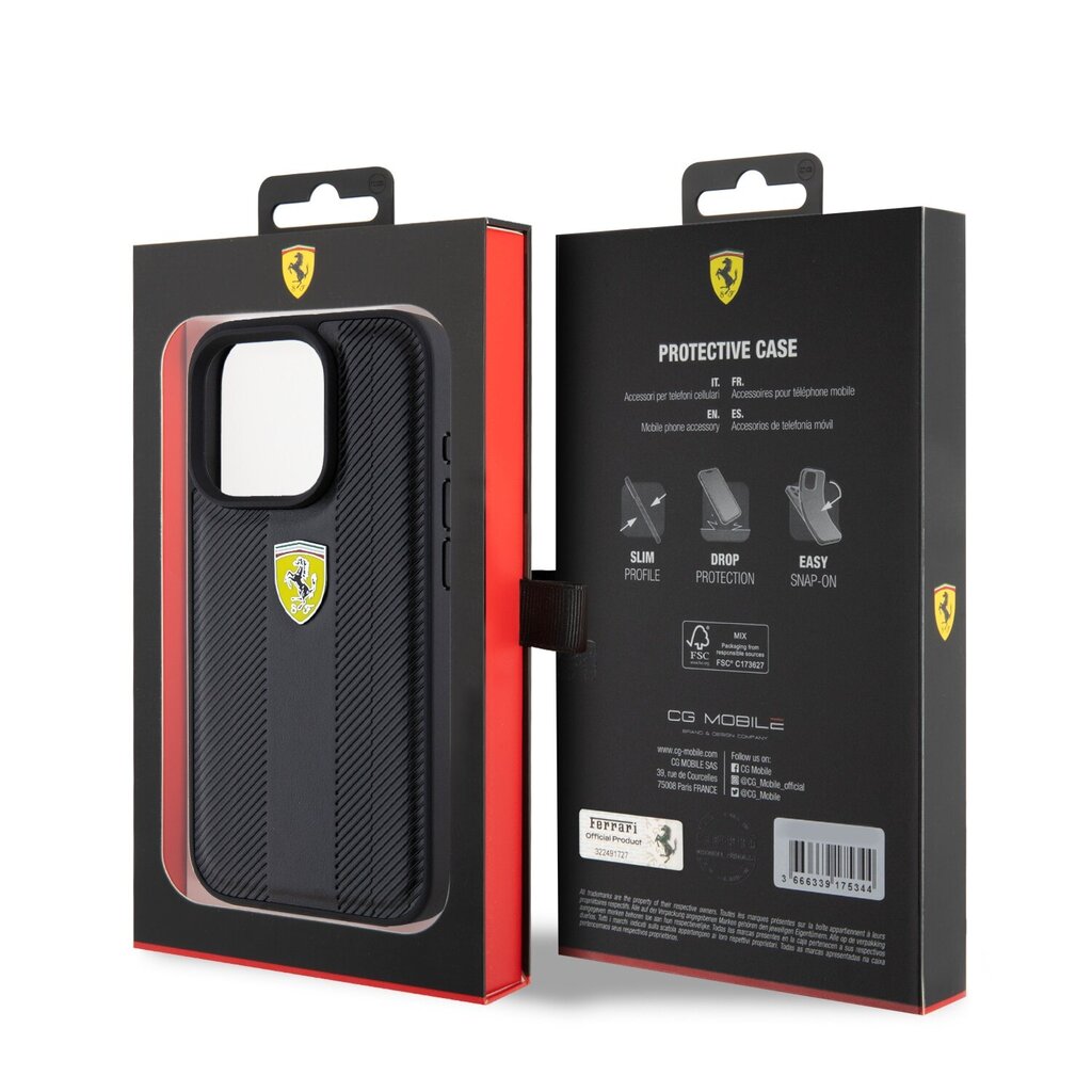 Ferrari Leather Carbon Vertical Red Line Case kaina ir informacija | Telefono dėklai | pigu.lt