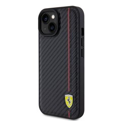 Ferrari PU Leather Carbon Vertical Red Line Case for iPhone 15 Black цена и информация | Чехлы для телефонов | pigu.lt