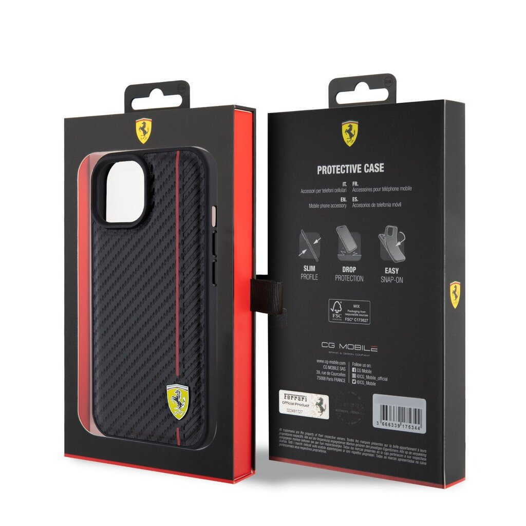 Ferrari Leather Carbon Vertical Red Line Case kaina ir informacija | Telefono dėklai | pigu.lt