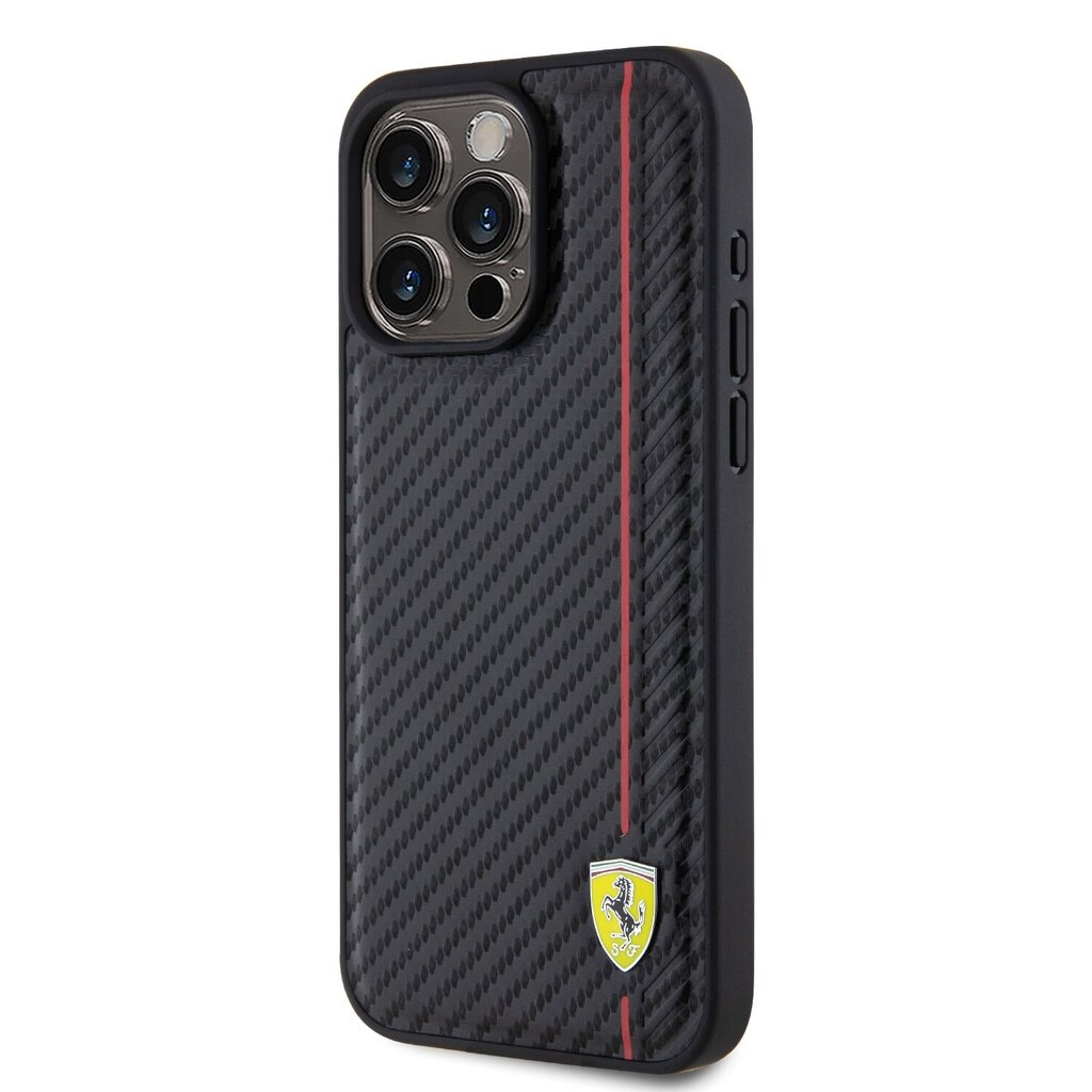 Ferrari Leather Carbon Vertical Red Line Case kaina ir informacija | Telefono dėklai | pigu.lt