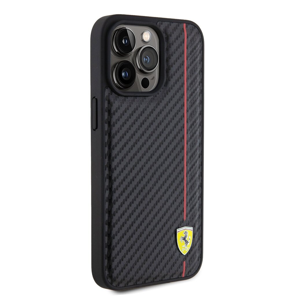 Ferrari Leather Carbon Vertical Red Line Case kaina ir informacija | Telefono dėklai | pigu.lt