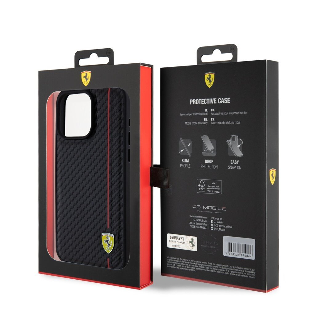 Ferrari Leather Carbon Vertical Red Line Case kaina ir informacija | Telefono dėklai | pigu.lt