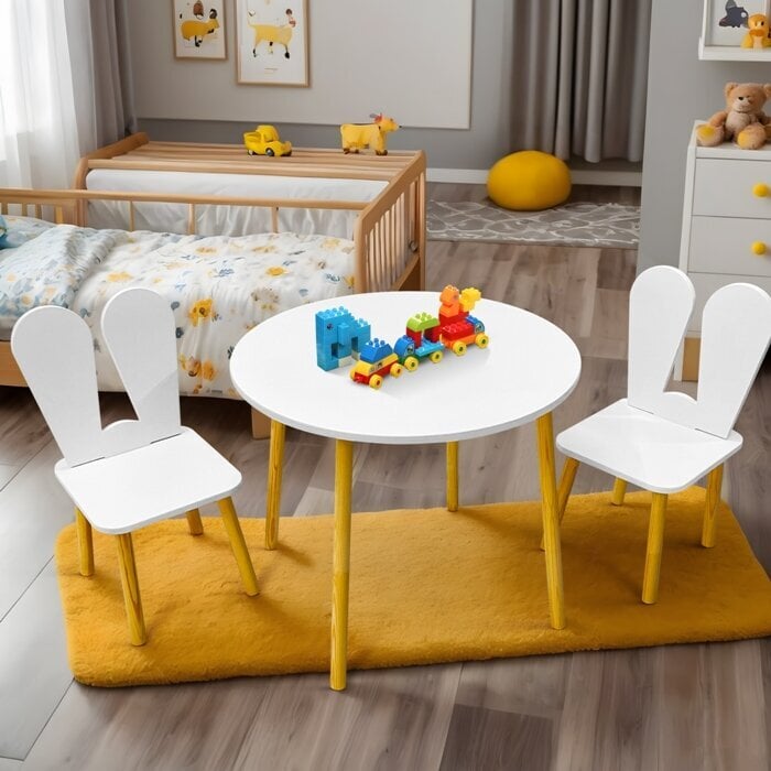 Vaikiškas staliukas su kėdutėmis Montepi, baltas kaina ir informacija | Vaikiškos kėdutės ir staliukai | pigu.lt