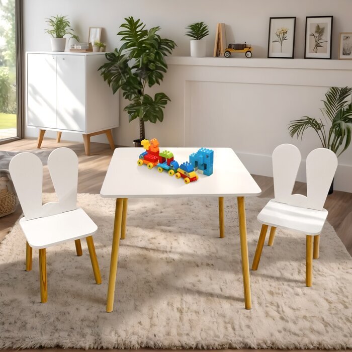 Vaikiškas staliukas su kėdutėmis Montepi, baltas kaina ir informacija | Vaikiškos kėdutės ir staliukai | pigu.lt