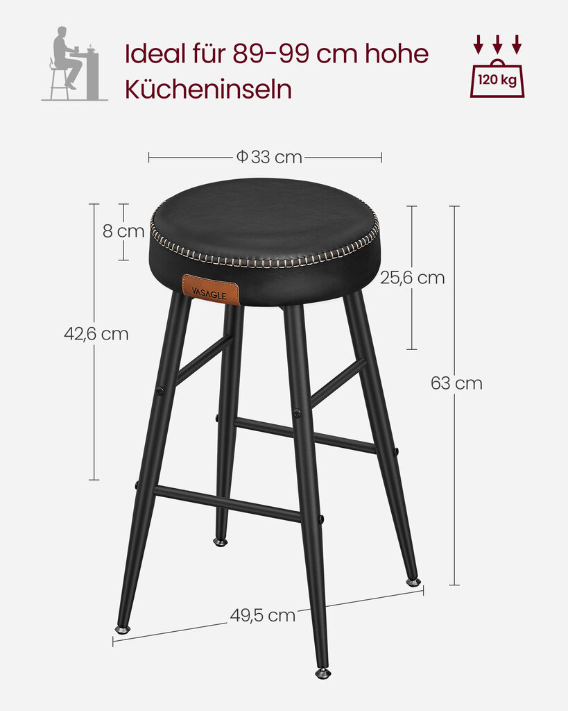 2-ių baro kėdžių komplektas Vasagle, juodas kaina ir informacija | Virtuvės ir valgomojo kėdės | pigu.lt