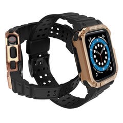 Apsaugos dirželio dėklo apyrankė, skirta Apple Watch 7/6/5/4/3/2/SE (45/44/42 mm) dėklas, šarvais laikrodžio dangtelis juodas / rožinis auksas kaina ir informacija | Telefono dėklai | pigu.lt