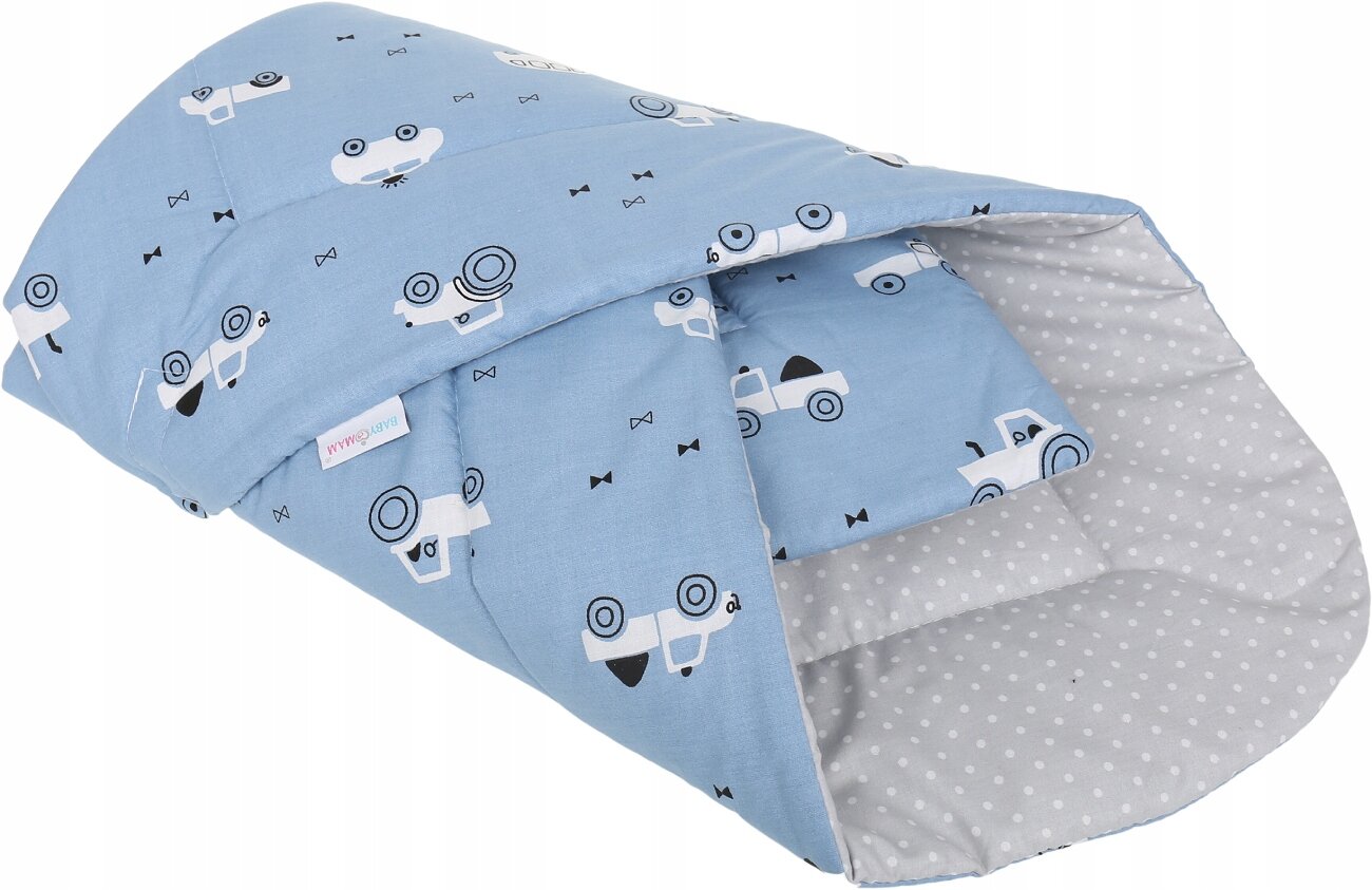 Dvipusis kūdikio vokelis - antklodė Babymam, 80x80 cm, mėlynas/pilkas kaina ir informacija | Vokeliai, miegmaišiai, pagalvės | pigu.lt