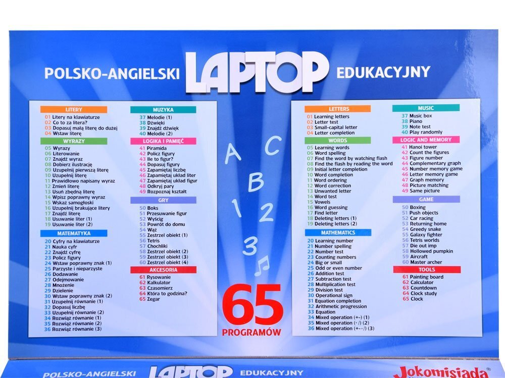Edukacinis nešiojamas kompiuteris lenkų-anglų kalba, 65 funkcijos kaina ir informacija | Lavinamieji žaislai | pigu.lt