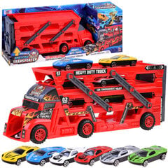 Žaislinis sunkvežimis su automobiliais, raudonas kaina ir informacija | Žaislai berniukams | pigu.lt