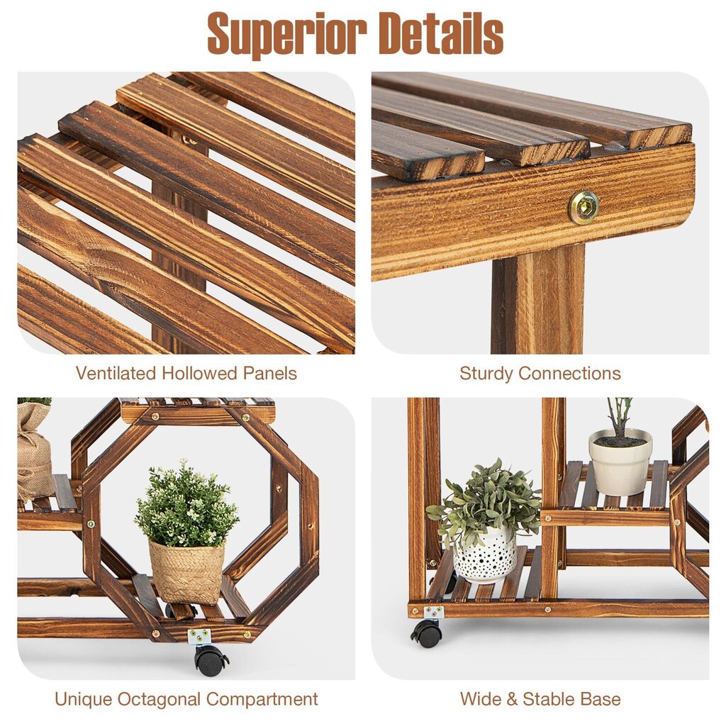 Stovas augalams su ratais Costway, 107 x 29 x 74 cm kaina ir informacija | Gėlių stovai, vazonų laikikliai | pigu.lt