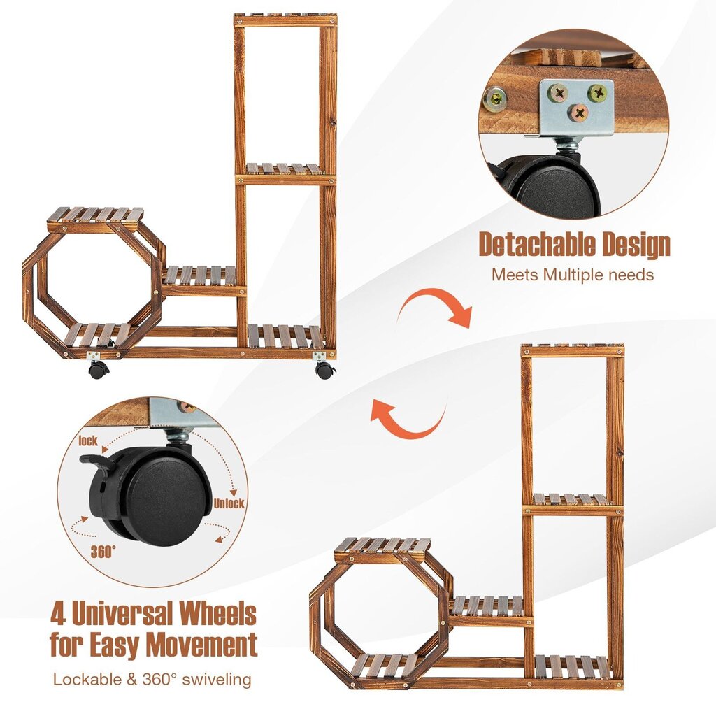 Stovas augalams su ratais Costway, 107 x 29 x 74 cm kaina ir informacija | Gėlių stovai, vazonų laikikliai | pigu.lt