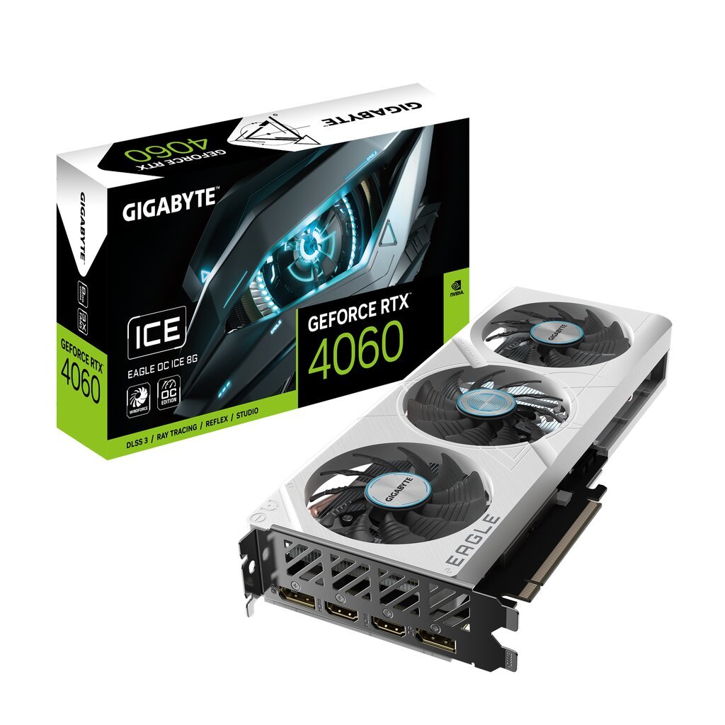 Gigabyte GeForce RTX 4060 Eagle OC Ice (GV-N4060EAGLEOC ICE-8GD) kaina ir informacija | Vaizdo plokštės (GPU) | pigu.lt