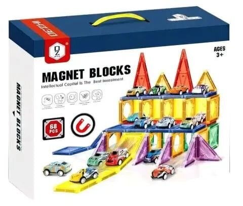 Magnetinis konstruktorius su mašinėlėmis „Magnetic Blocks”, 68 detalių kaina ir informacija | Konstruktoriai ir kaladėlės | pigu.lt