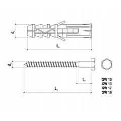 KKX-12180 Sraigtas-metalas KKX - 12 x 180 mm - 50 vnt. kaina ir informacija | Tvirtinimo detalės | pigu.lt