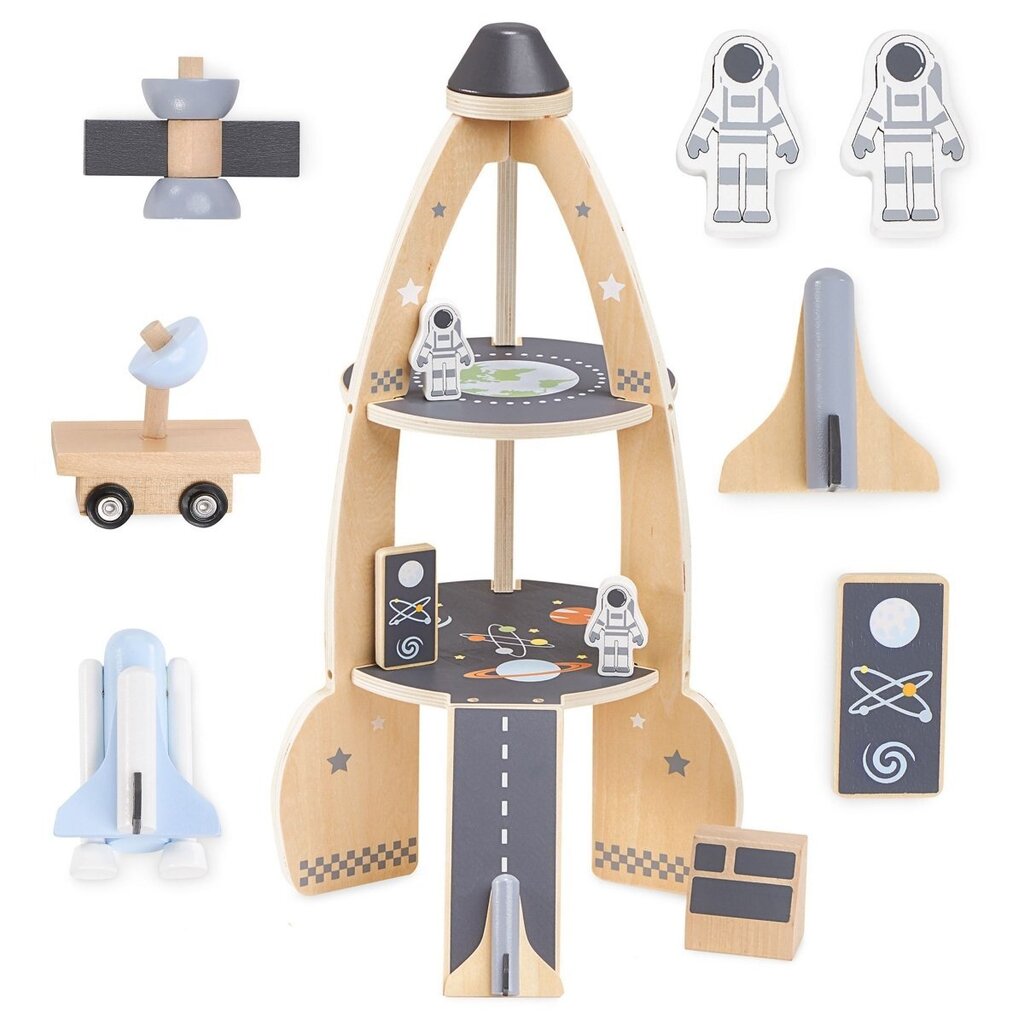 Medinė kosminė raketa su aksesuarais vaikams Mamabrum kaina ir informacija | Lavinamieji žaislai | pigu.lt