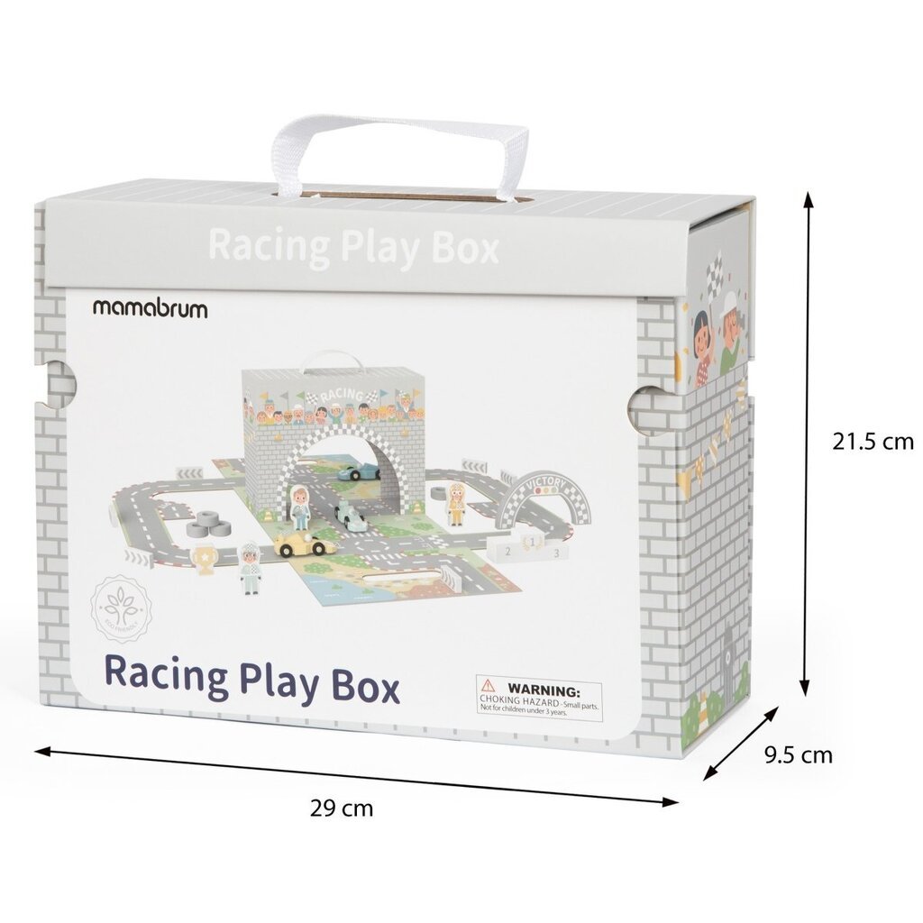 Medinė lenktynių trasa su priedais lagamine Mamabrum kaina ir informacija | Žaislai berniukams | pigu.lt