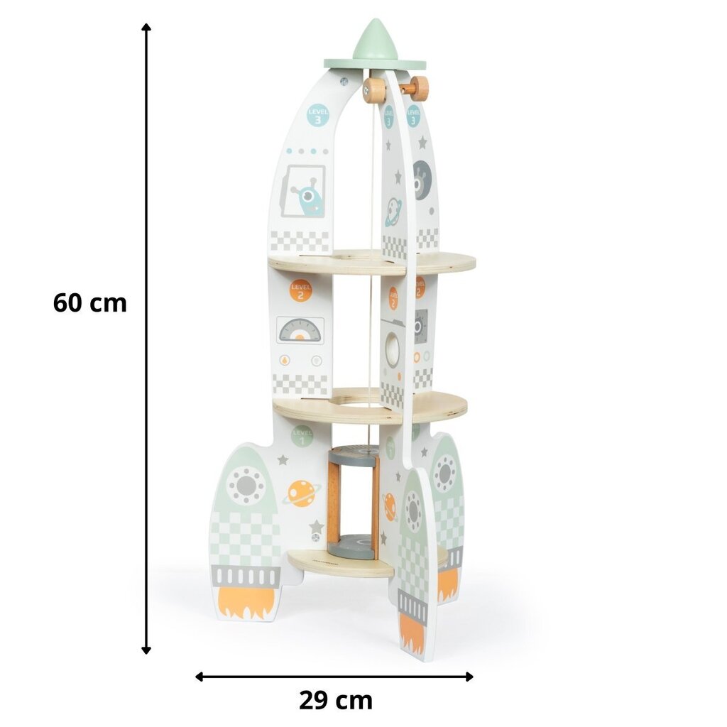 Medinė kosminė raketa su liftu ir priedais vaikams Mamabrum kaina ir informacija | Lavinamieji žaislai | pigu.lt