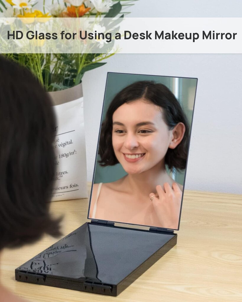 Omiro kosmetinis veidrodis, 3 krypčių, sulankstomas, 360 laipsnių, juodas kaina ir informacija | Vonios kambario aksesuarai | pigu.lt