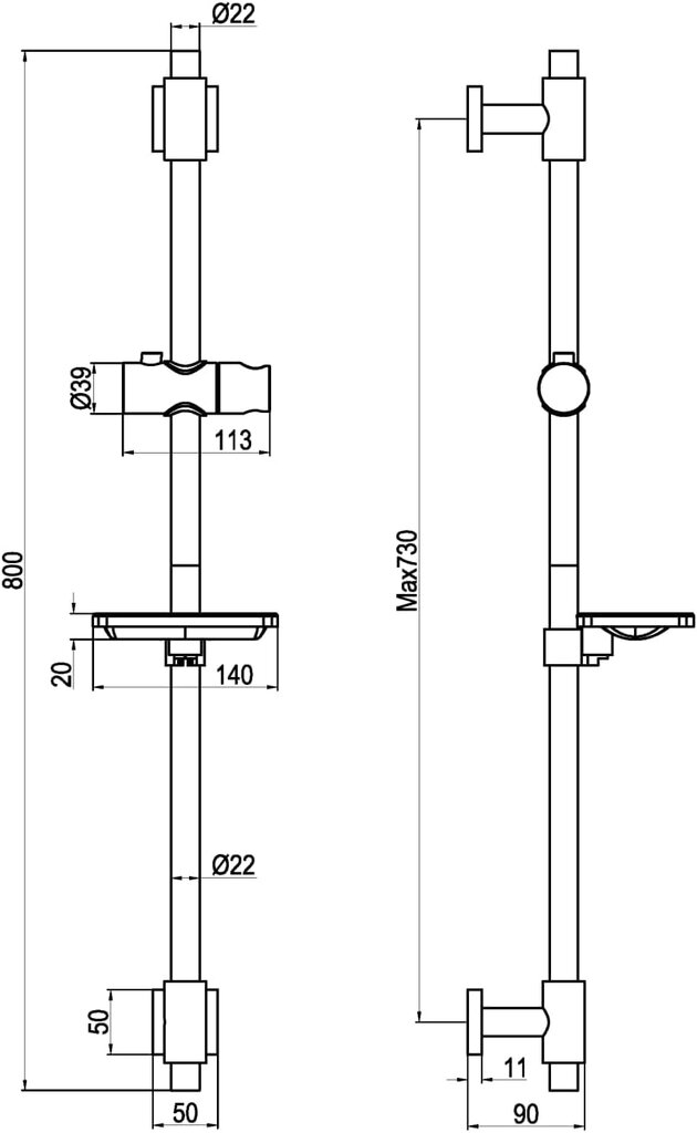 Heng dušo strypas, 80 cm kaina ir informacija | Dušo komplektai ir panelės | pigu.lt