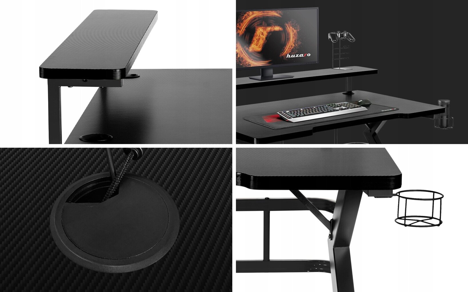 Žaidimų kompiuterio stalas Huzaro, 69,5 x 120 x 60 cm, juodas kaina ir informacija | Kompiuteriniai, rašomieji stalai | pigu.lt