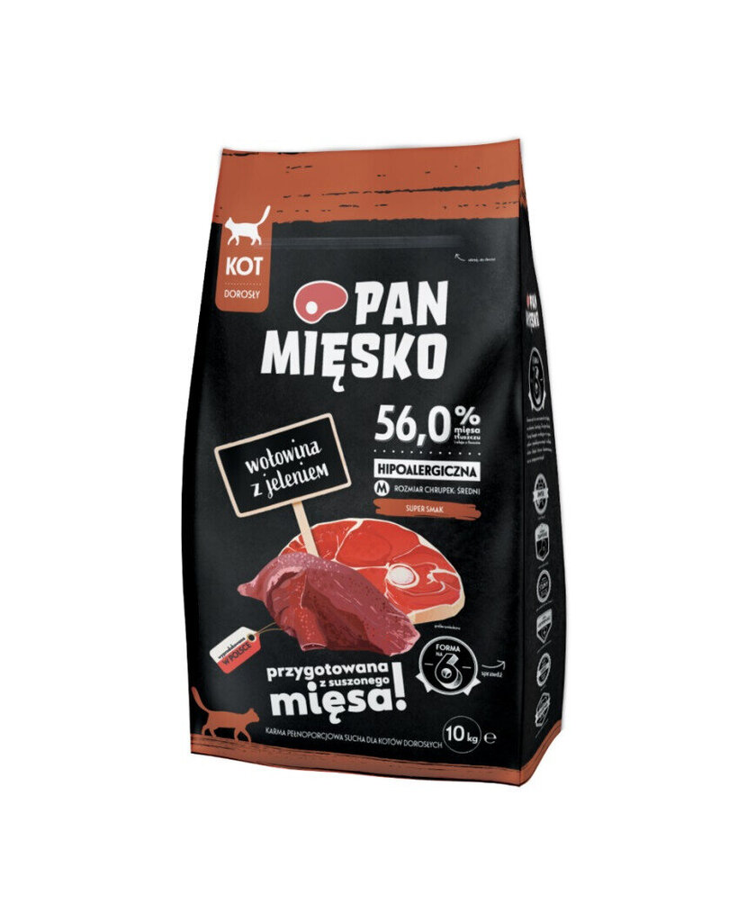 Pan Mięsko sausas maistas katėms su jautiena ir elniena, 10 kg цена и информация | Sausas maistas katėms | pigu.lt