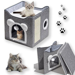 Складной домик для кошек с лежаками и когтеточкой CatHouse, 40х40х38 см, серый цена и информация | Когтеточки | pigu.lt