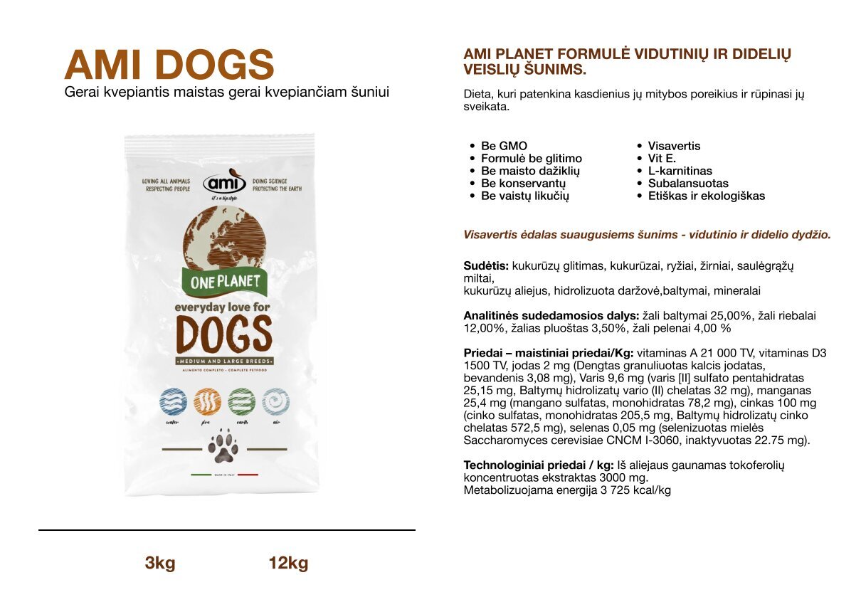 Ami Dog vidutinio ir didelio dydžio suaugusiems šunims, 3 Kg kaina ir informacija | Sausas maistas šunims | pigu.lt