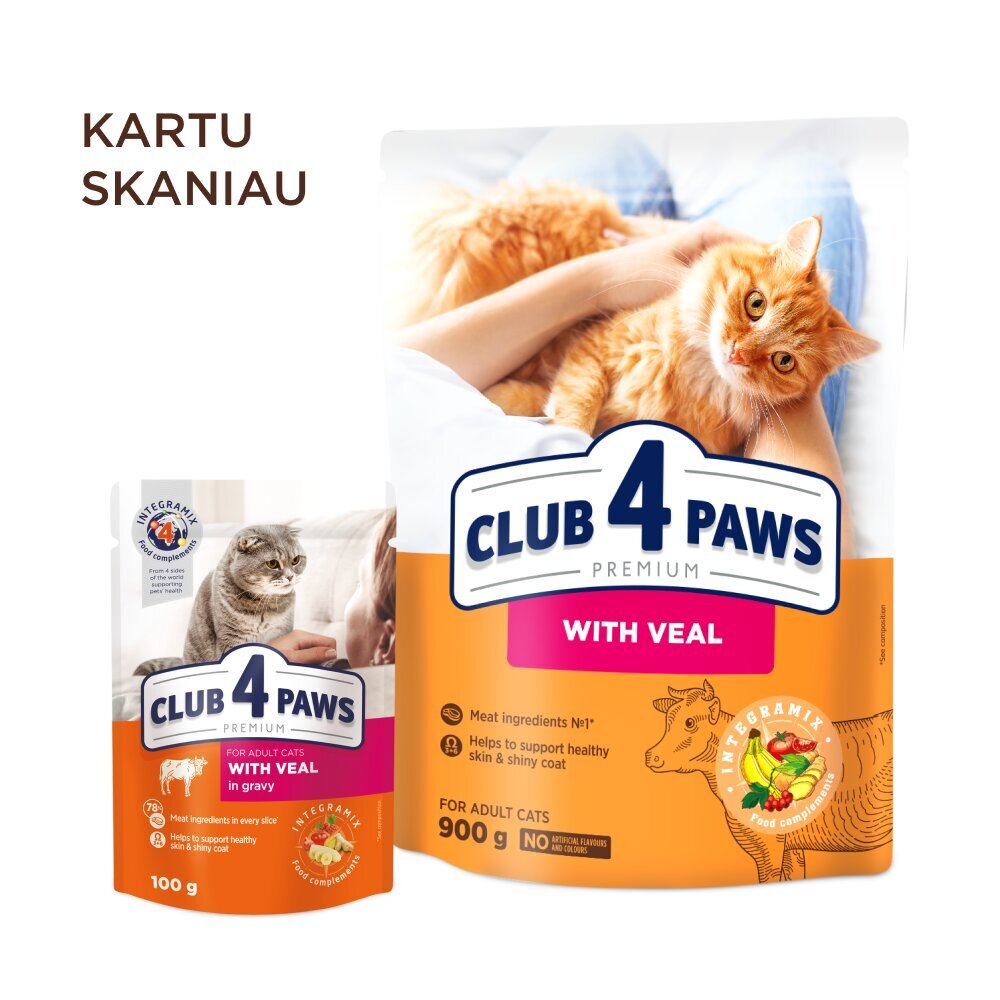 Club 4 Paws Premium suaugusioms katėms su veršiena, 900 g цена и информация | Sausas maistas katėms | pigu.lt