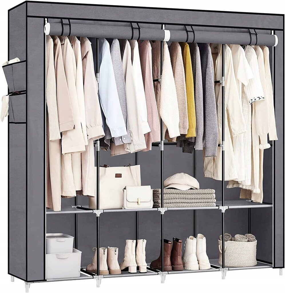 Zaxer sulankstoma drabužių spinta, 70x167x46 cm, pilka kaina ir informacija | Pakabos, maišai drabužiams | pigu.lt