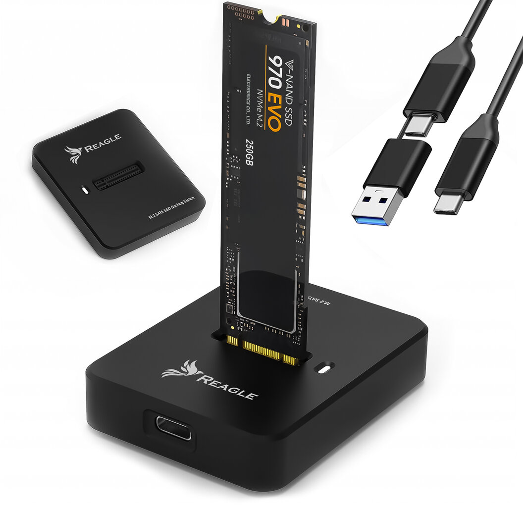 Reagle M.2 SATA NGFF SSD adapteris "2-in-1" USB-C 3.2 ir USB-A 10 Gb/s disko lizdas kaina ir informacija | Adapteriai, USB šakotuvai | pigu.lt