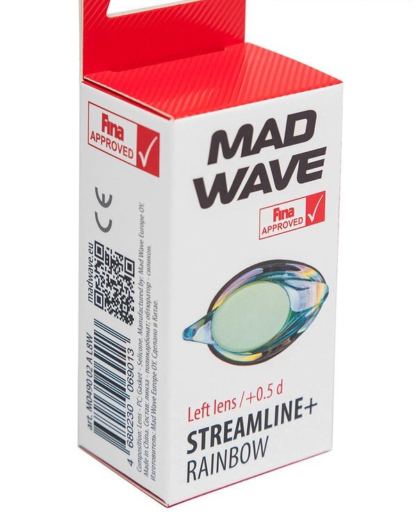 Kairė optinė lęšis Mad Wave Streamline+ rainbow, įvairių spalvų kaina ir informacija | Plaukimo akiniai | pigu.lt