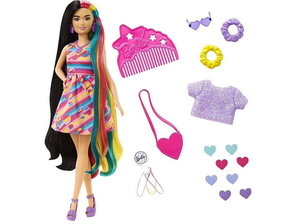 Lėlė Barbie su ryškiaspalviais plaukais kaina ir informacija | Žaislai mergaitėms | pigu.lt