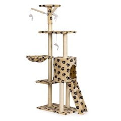 Kačių draskyklė su nameliu ir žaislu ModernHome, 138 cm kaina ir informacija | Draskyklės | pigu.lt