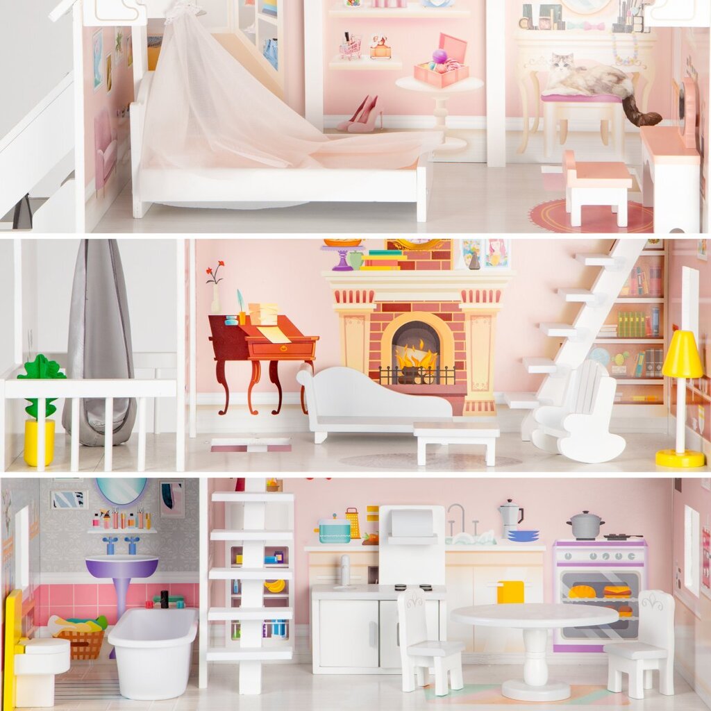 Medinis lėlių namelis XXL Ecotoys Powder Residence kaina ir informacija | Žaislai mergaitėms | pigu.lt
