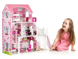 Деревянный кукольный домик с подъемником и горкой Ecotoys XXL цена и информация | Игрушки для девочек | pigu.lt