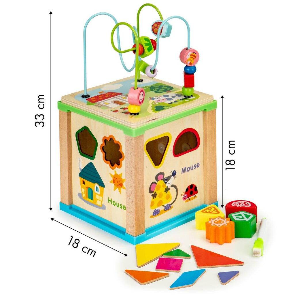 Medinis edukacinis kubas su piešimo lenta Ecotoys цена и информация | Lavinamieji žaislai | pigu.lt