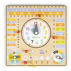 Medinė edukacinė lenta su kalendoriumi ir laikrodžiu Ecotoys kaina ir informacija | Lavinamieji žaislai | pigu.lt
