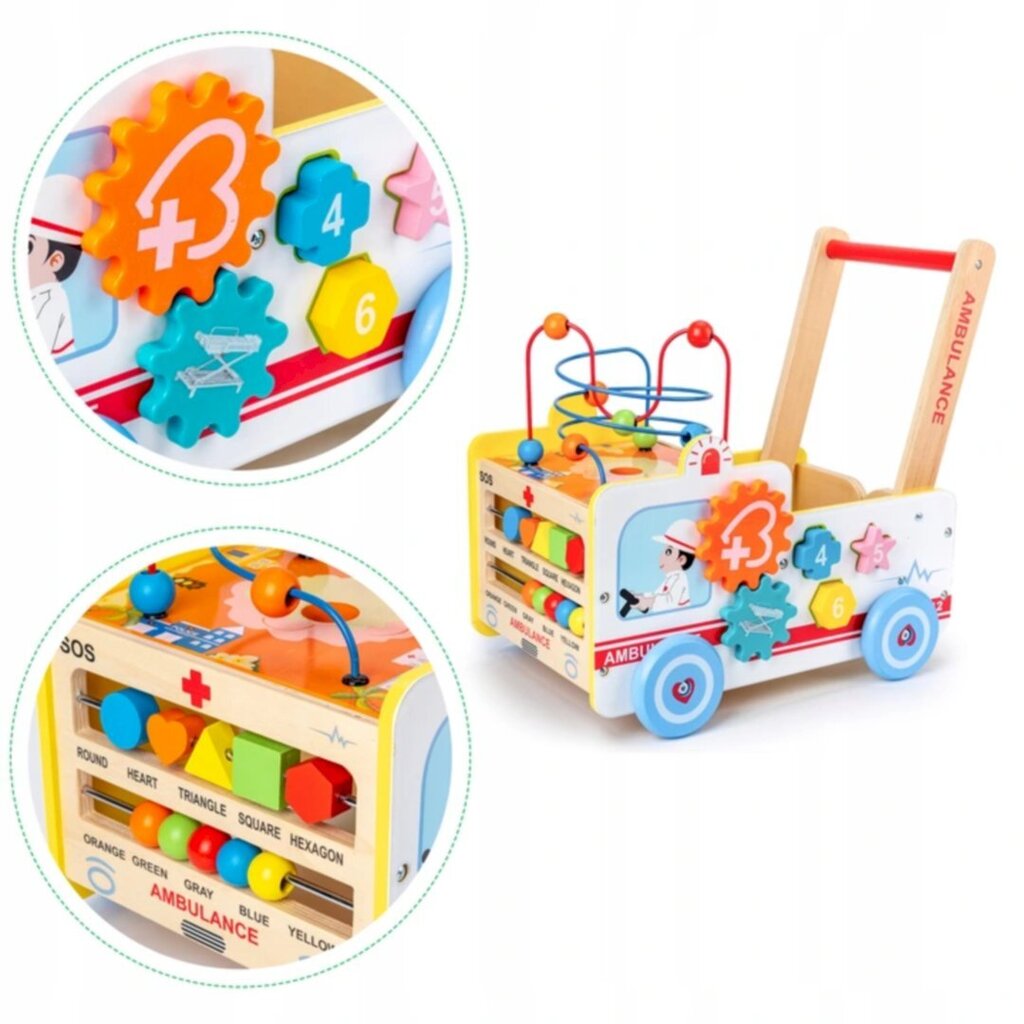 Edukacinis medinis stumdukas greitoji pagalba 2in1 Ecotoys, baltas, HM013239, 6d. kaina ir informacija | Žaislai kūdikiams | pigu.lt