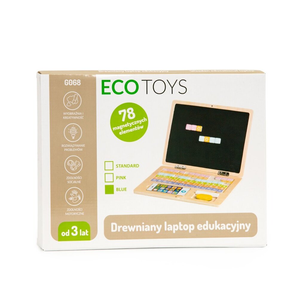 Medinė magnetinė lenta Ecotoys Nešiojamasis kompiuteris kaina ir informacija | Lavinamieji žaislai | pigu.lt