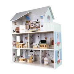 Medinis lėlių namelis su baldais Emma Ecotoys, mėlynas, 10 d. kaina ir informacija | Žaislai mergaitėms | pigu.lt