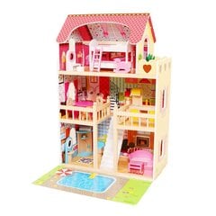 Medinis lėlių namelis su baldais ir apšvietimu Ecotoys kaina ir informacija | Žaislai mergaitėms | pigu.lt
