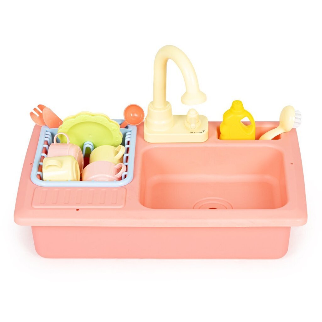 Žaislinė virtuvės kriauklė su čiaupu, 12 d., rožinė цена и информация | Žaislai mergaitėms | pigu.lt